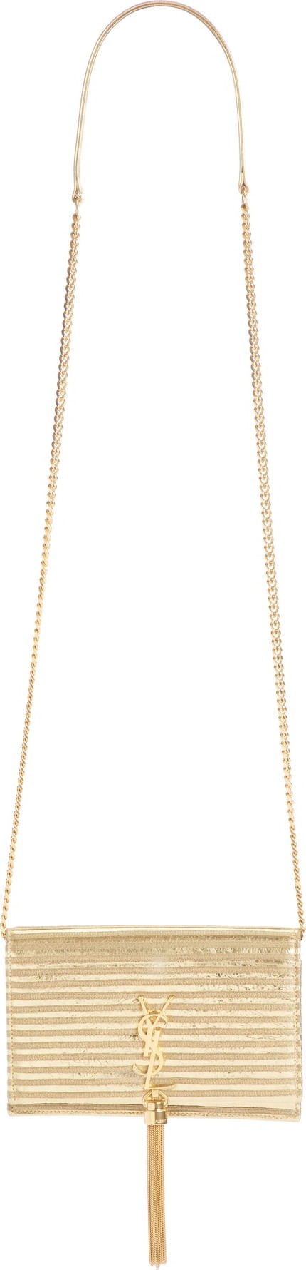 Saint Laurent Saint Lauren Kate Stripe Lamé Wallet on a Chain