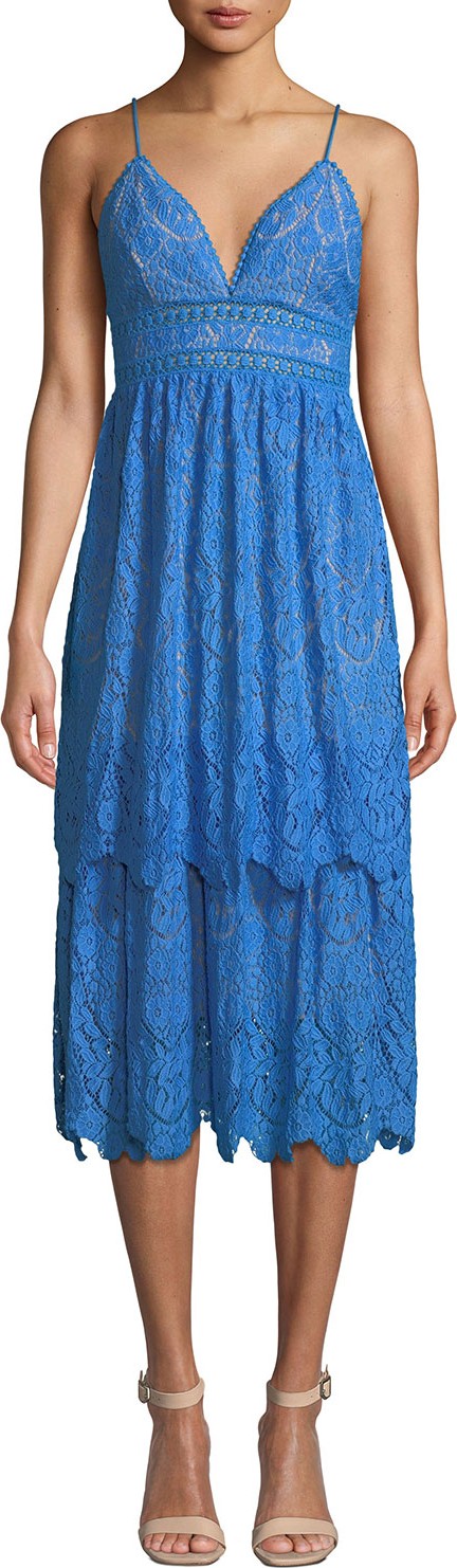 Saylor Lace V-Neck Spaghetti-Strap Midi Dress