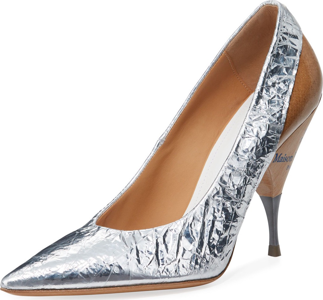 Maison Margiela Deconstruct Crinkled Metallic Pumps