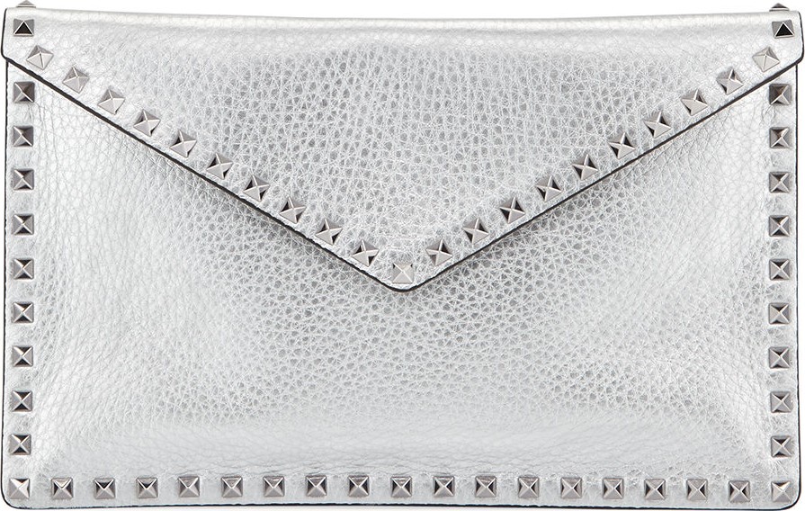 Valentino Rockstud Metallic Leather Envelope Clutch Bag