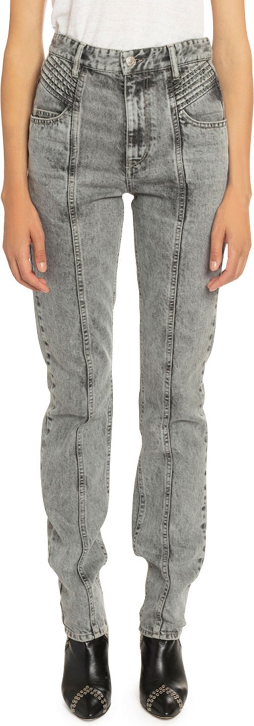 Isabel Marant Etoile Hominy Acid-Washed Moto Jeans