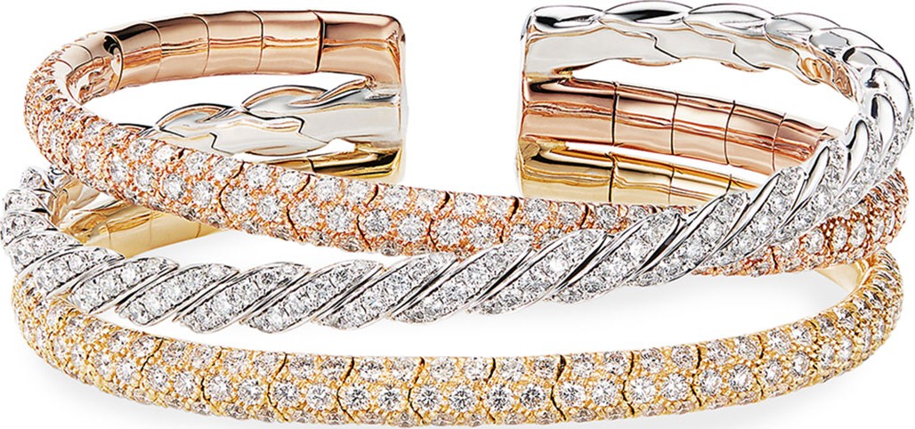 David Yurman Pave Flex 18k Tricolor Diamond Bracelet, Size M