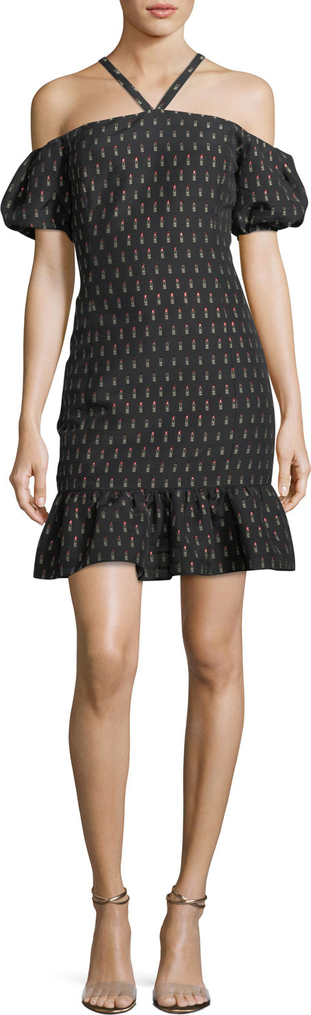 Shoshanna Leonard Lipstick-Print Halter Dress