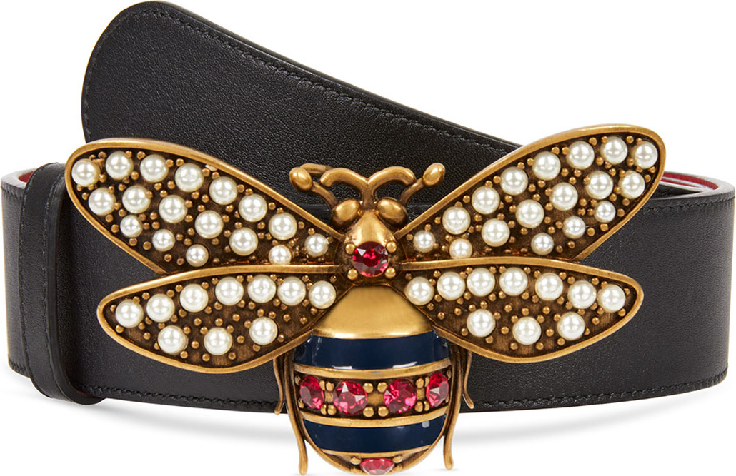 Gucci Queen Margaret Leather Bee Belt