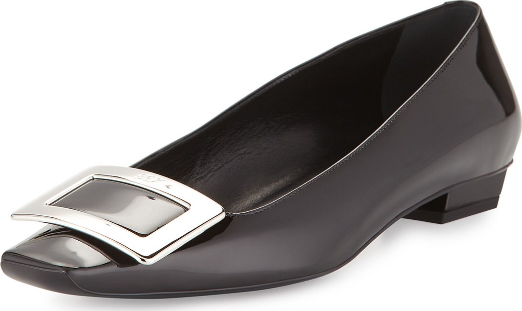 Roger Vivier Belle Vivier Patent Buckle Ballerina Pumps, Black Roger Vivier Belle Vivier Patent Buckle Ballerina Pumps, Black