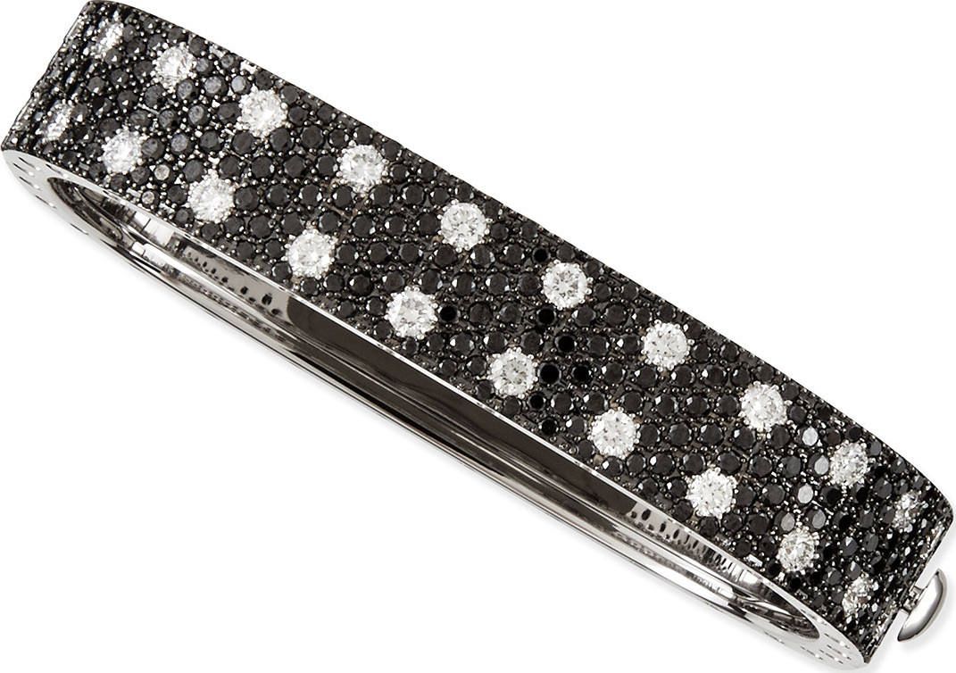 Roberto Coin Pois Moi 18k White Gold & Black/White Diamond 2-Row Bangle
