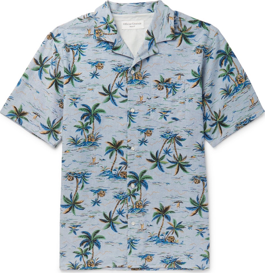 Officine Générale Camp-Collar Printed Cotton Shirt