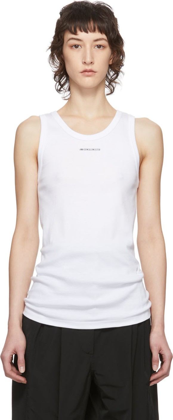Ann Demeulemeester White Logo Tank Top