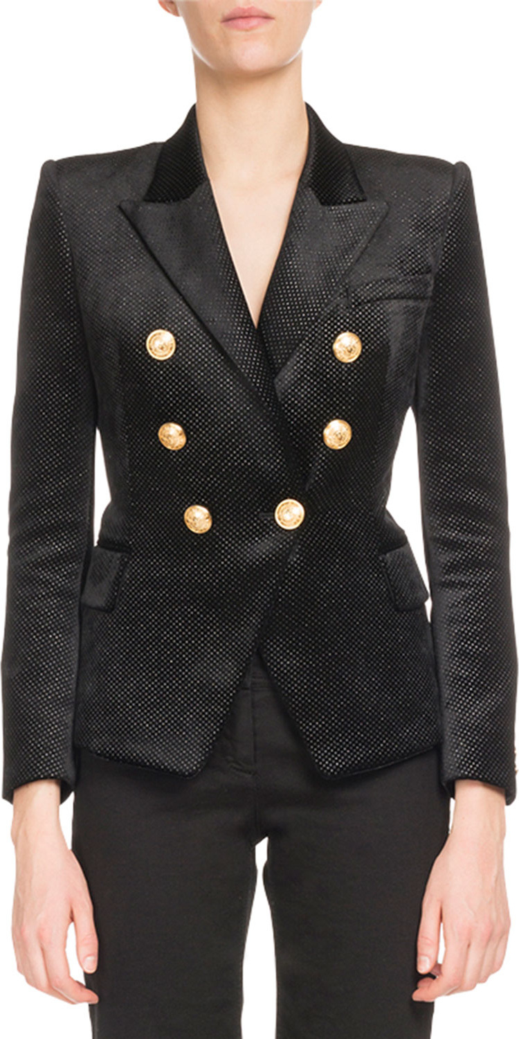 Balmain Six-Button Double-Breasted Glitter-Dot Jacket