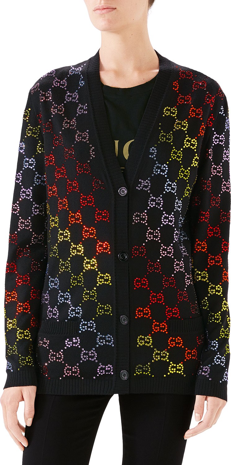 Gucci GG Rhinestoned Wool Cardigan