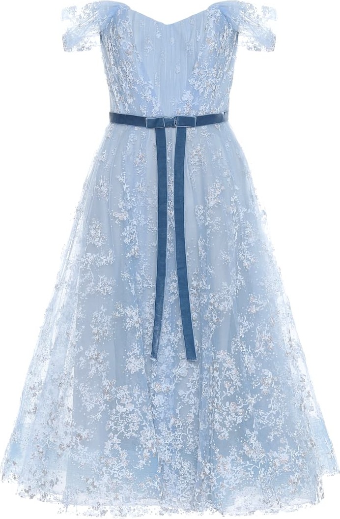 Marchesa Notte Off-the-shoulder tulle gown