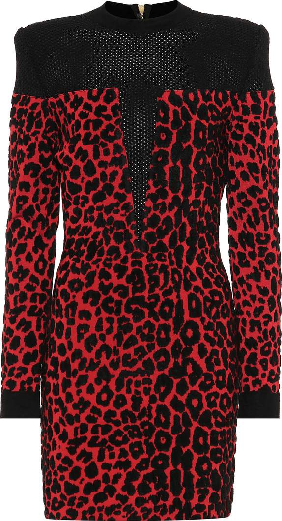 Balmain Open-knit and leopard dress