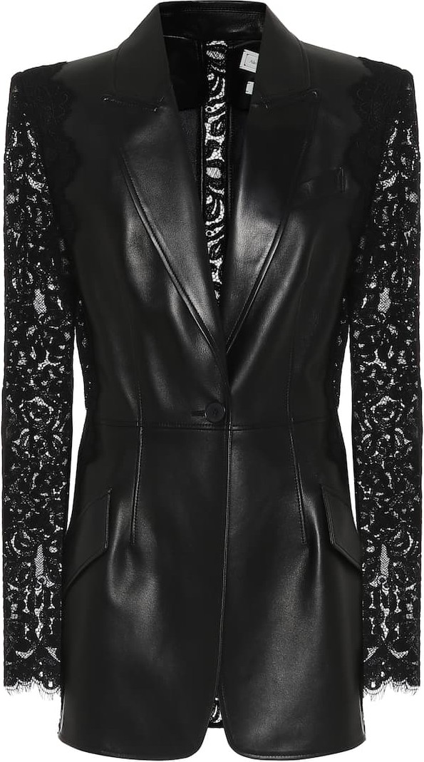 Alexander McQueen Lace-trimmed leather blazer