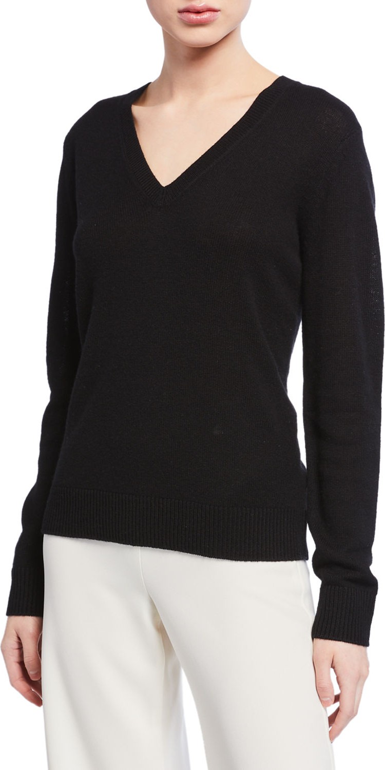 Theory V-Neck Long-Sleeve Cashmere Sweater
