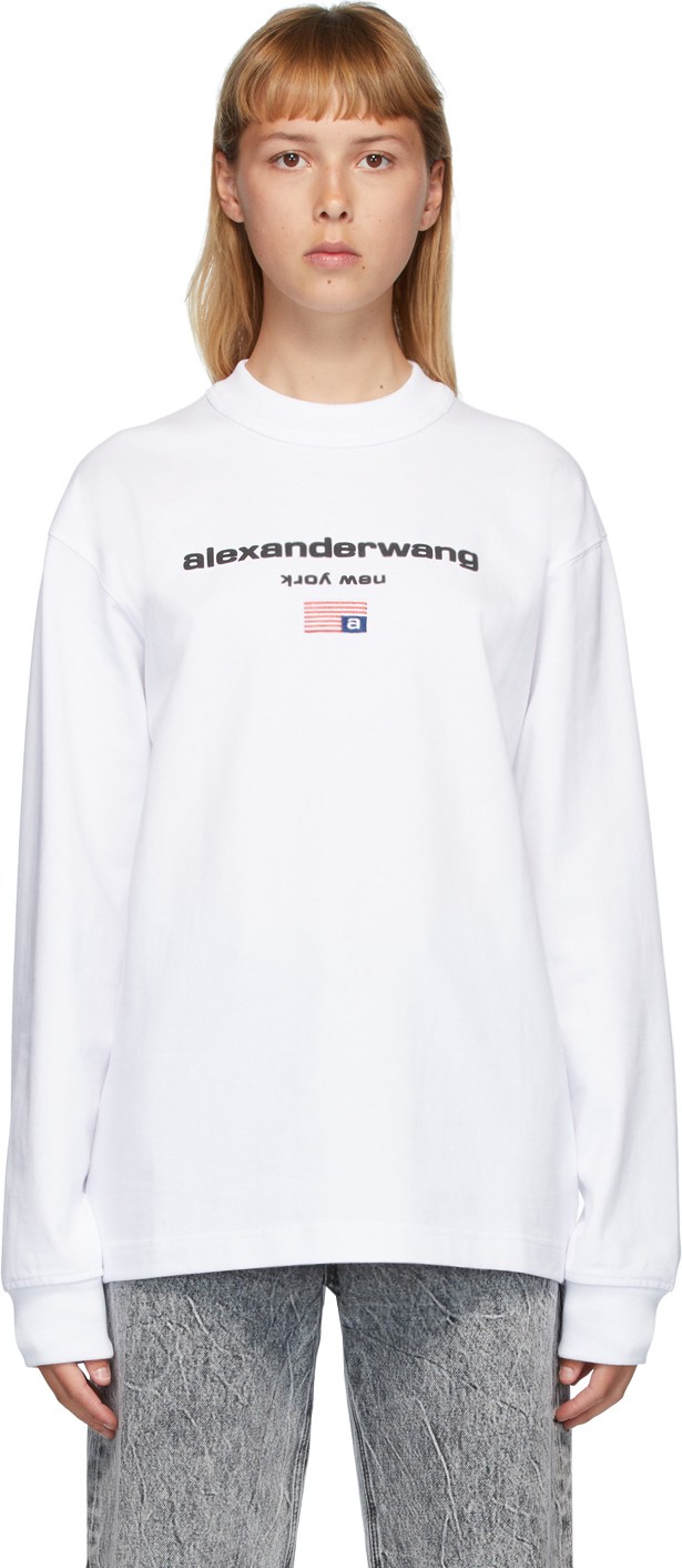 Alexander Wang White Flag Graphic Long Sleeve T-Shirt