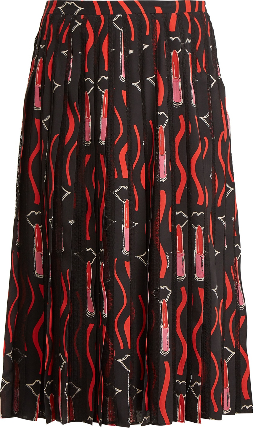 Valentino Lipstick-print silk-crepe midi skirt