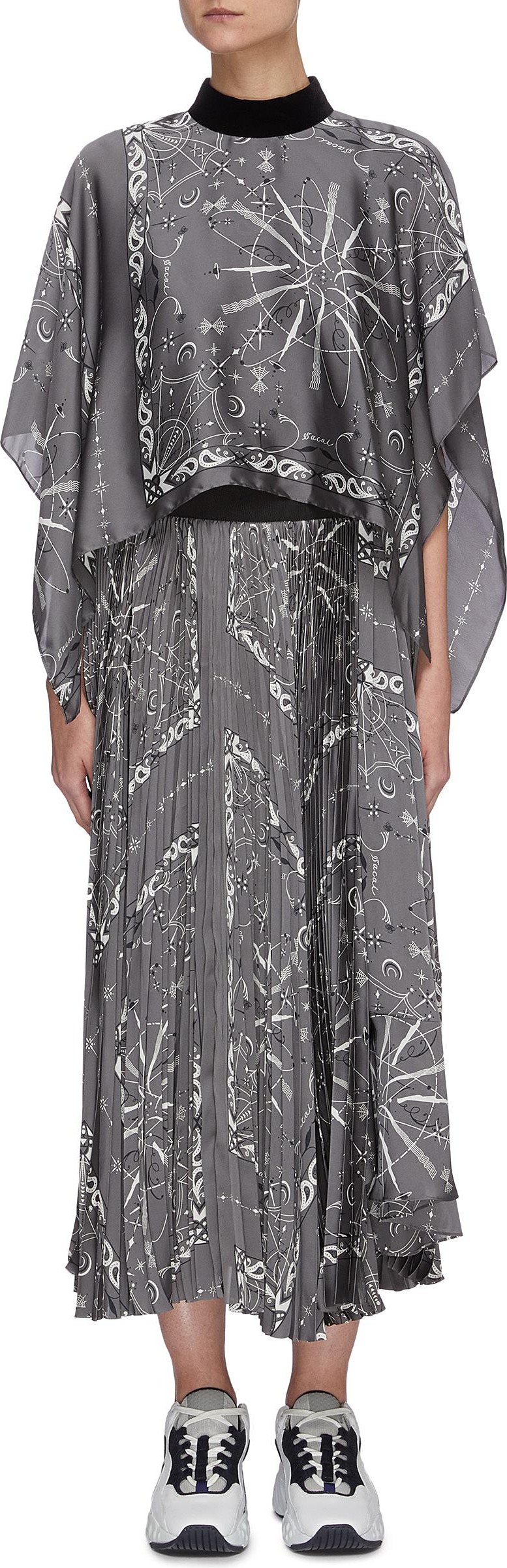 Sacai x Dr Woo bandana scarf pleated midi dress