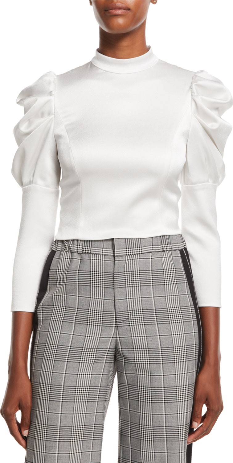 Alice + Olivia Brenna Fitted Puff-Sleeve Top