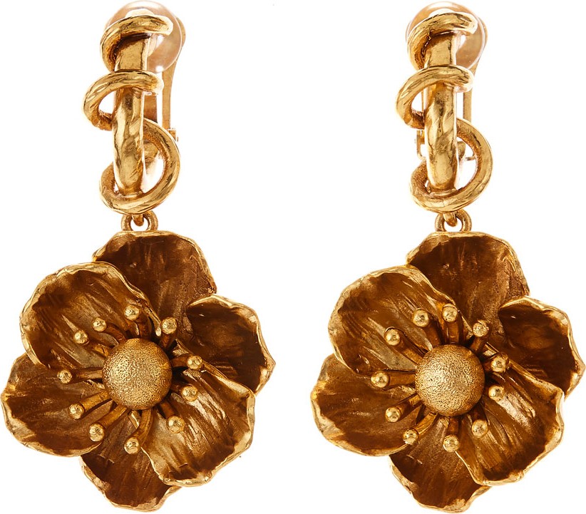 Oscar De La Renta Poppy Flower Clip-On Drop Earrings