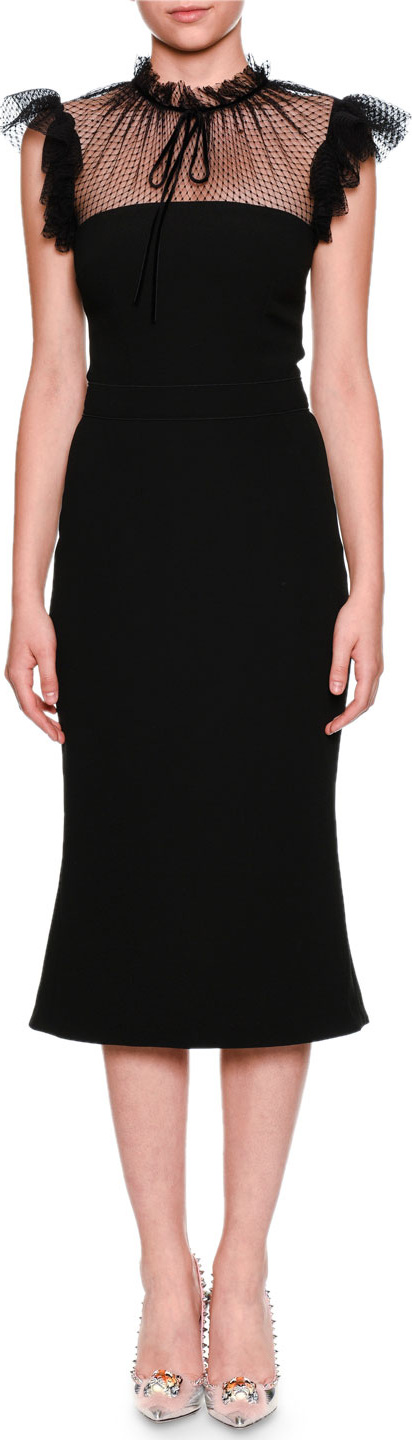 Dolce & Gabbana Tulle Tie-Neck Cady Cocktail Midi Dress