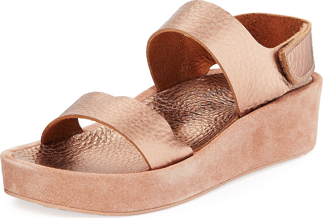 Pedro Garcia Lacey Metallic-Leather & Suede Flatform Sandals