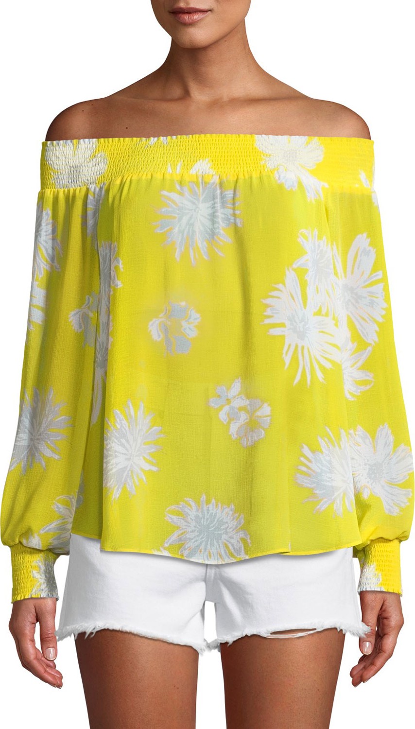 Ramy Brook Augustine Printed Off-the-Shoulder Printed Textured Coverup