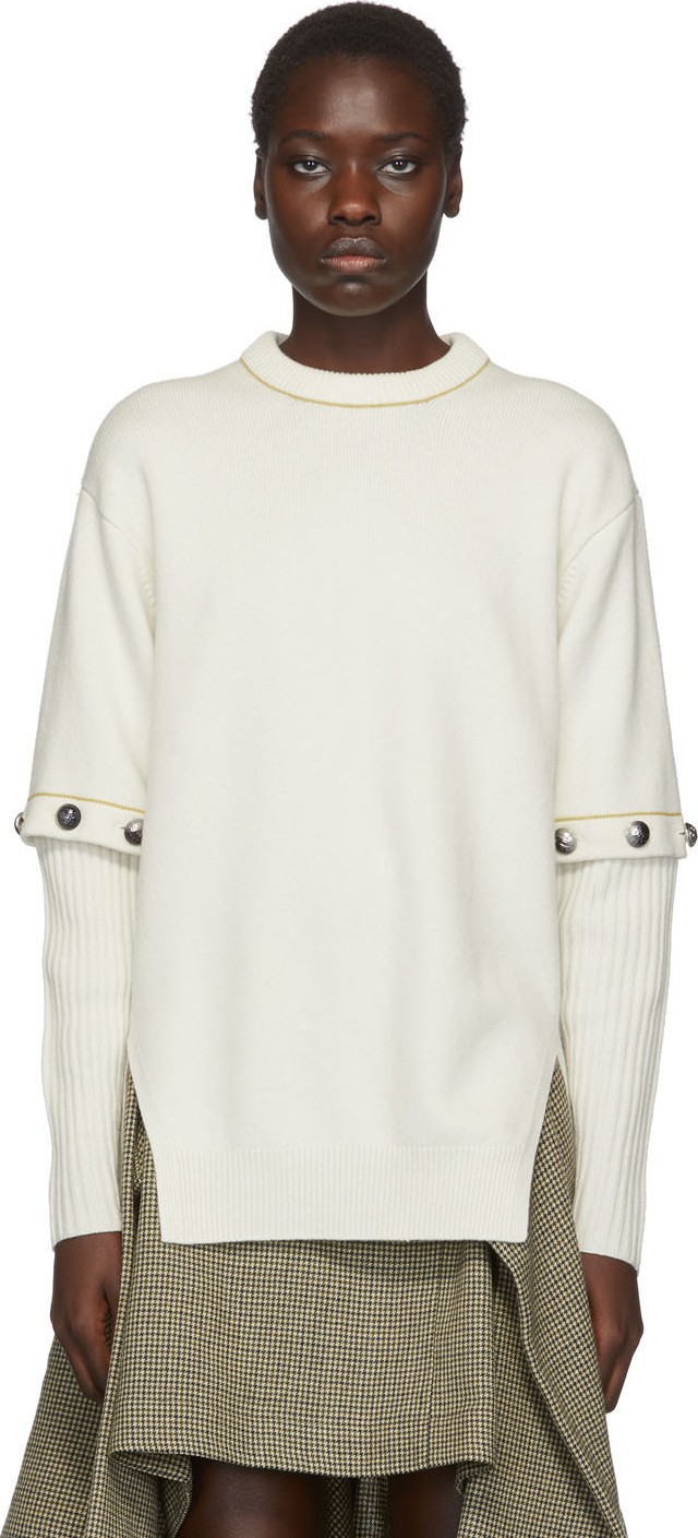 Chloe White Buttoned Sleeve Sweater