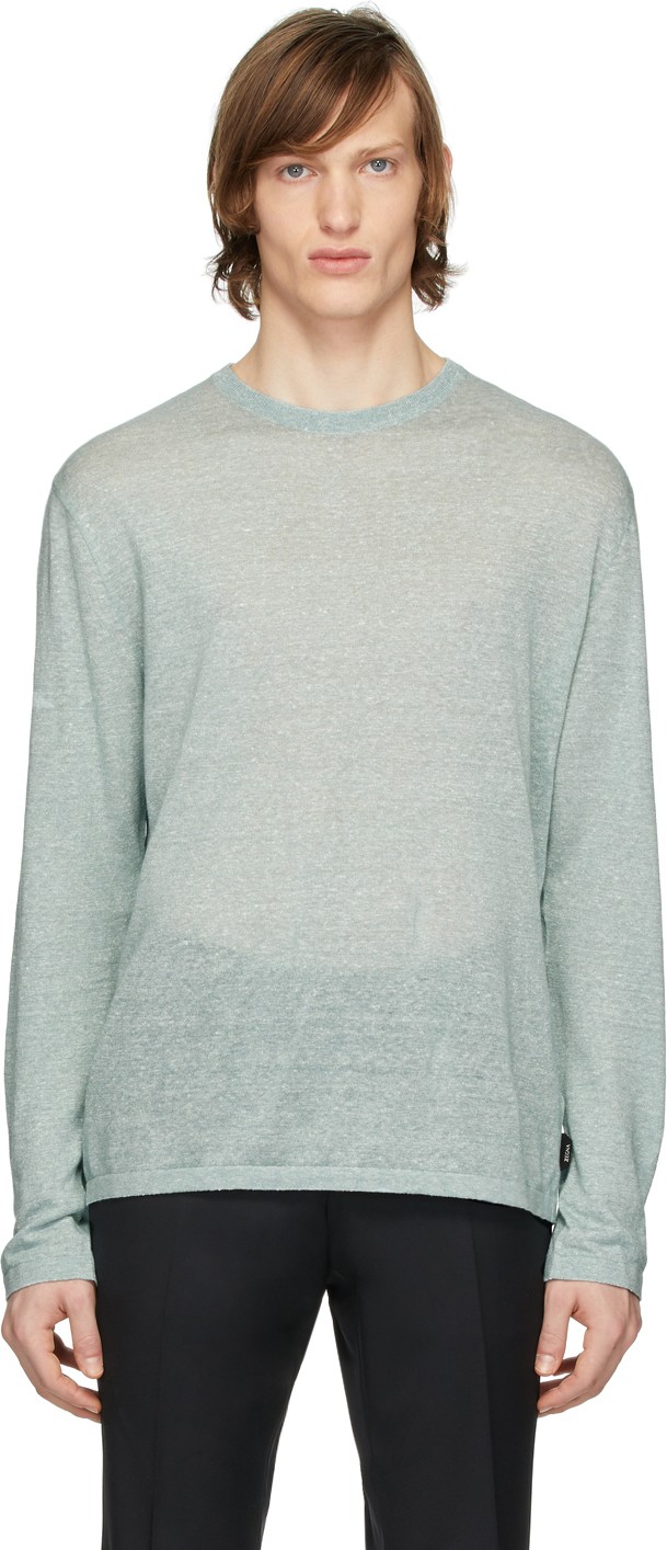 Z Zegna Green Linen Long Sleeve T-Shirt