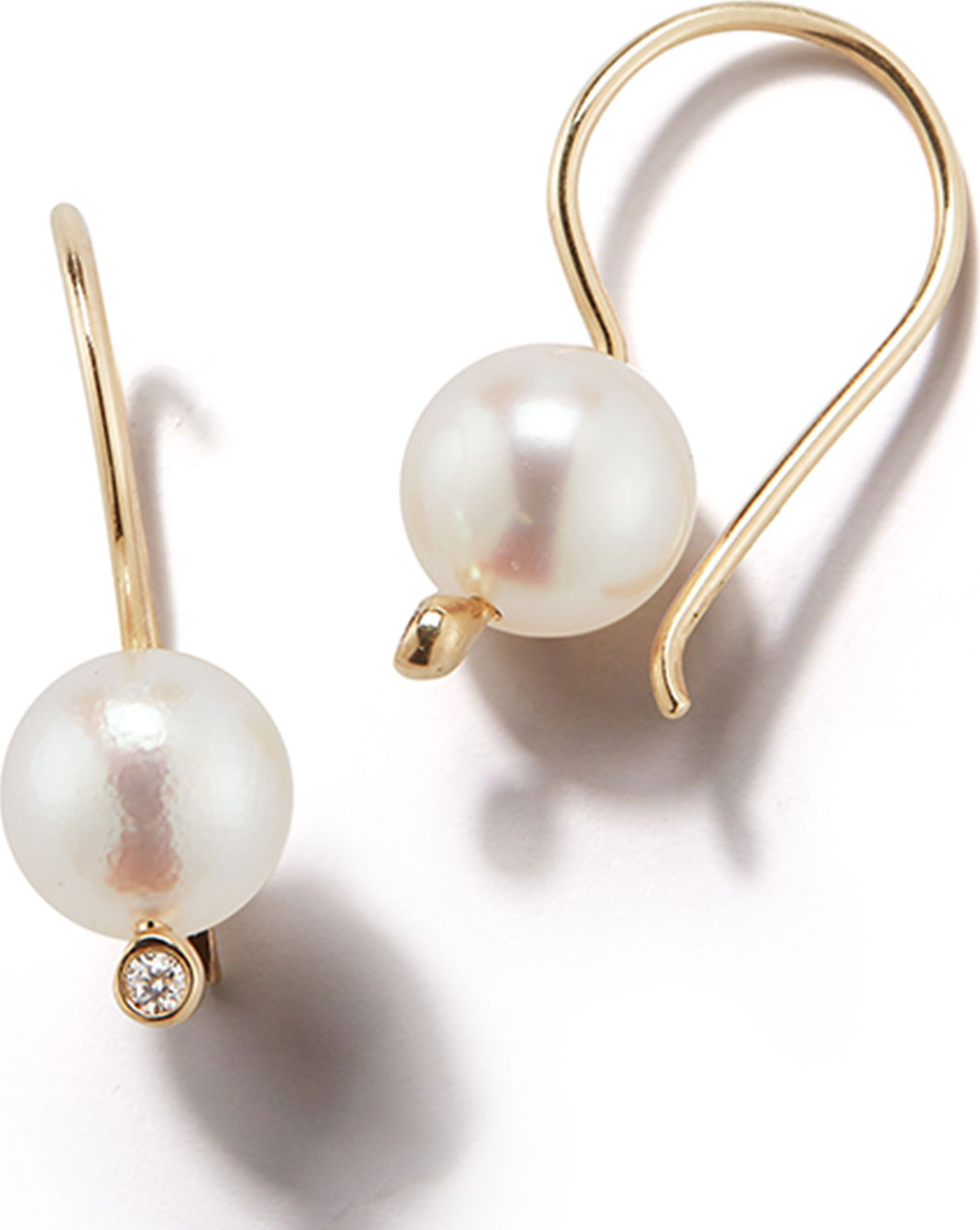 Mizuki Small Pearl & Diamond Drop Earrings