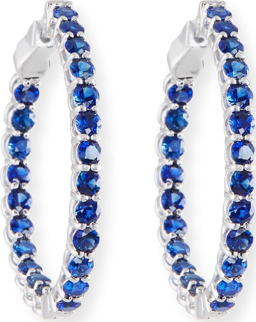 American Jewelery Designs Small Blue Sapphire Hoop Earrings