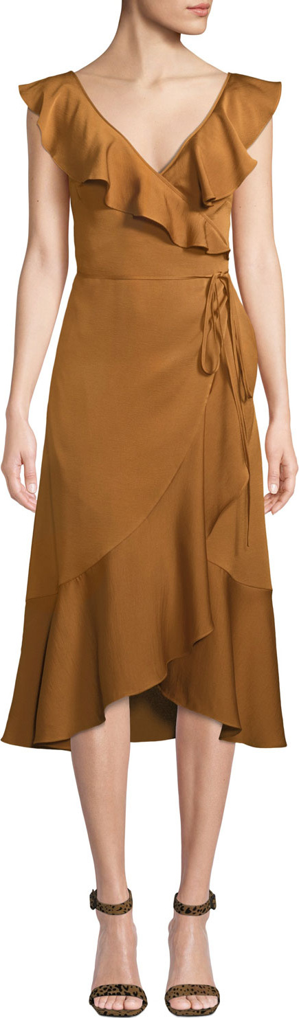 Fame and Partners Alexa Wrap Dress w/ Asymmetric Ruffle Hem