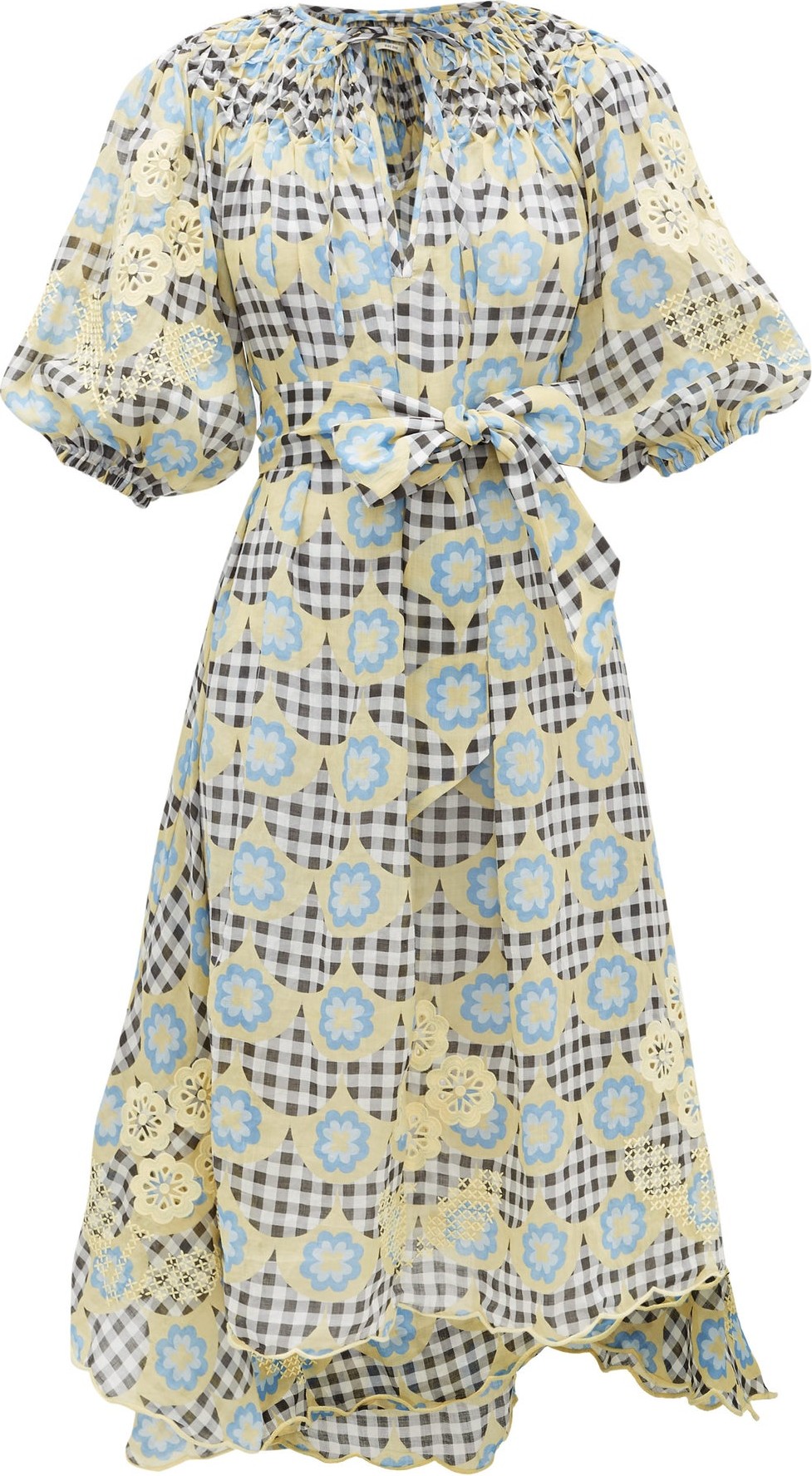 Innika Choo Hugh Jesmok gingham and floral ramie midi dress