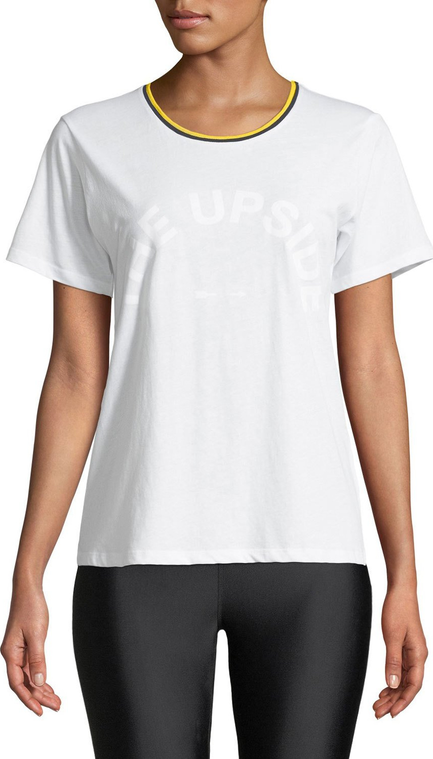 The Upside Lucia Stripe-Neck Logo Tee