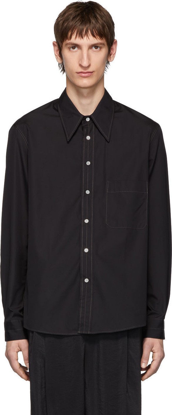 Lemaire Black Poplin Large Collar Shirt