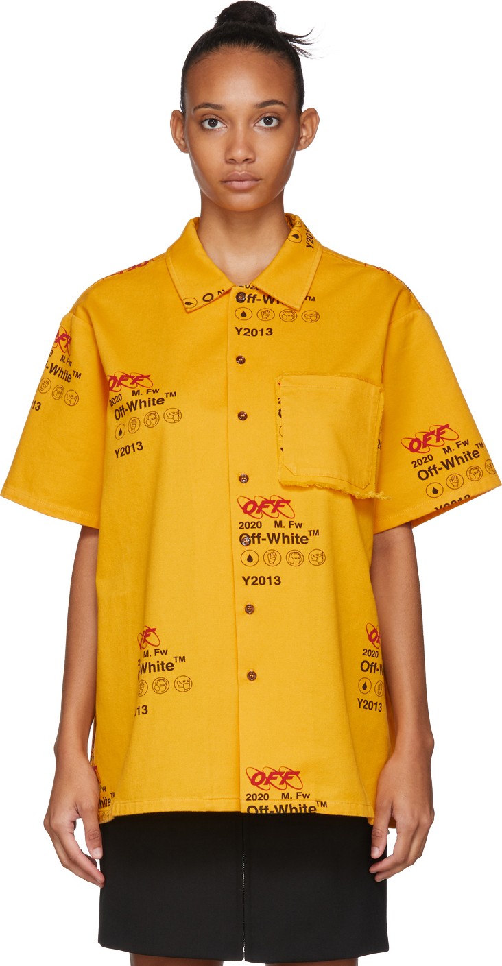 Off White Yellow Industrial Holiday Short Sleeve Shirt