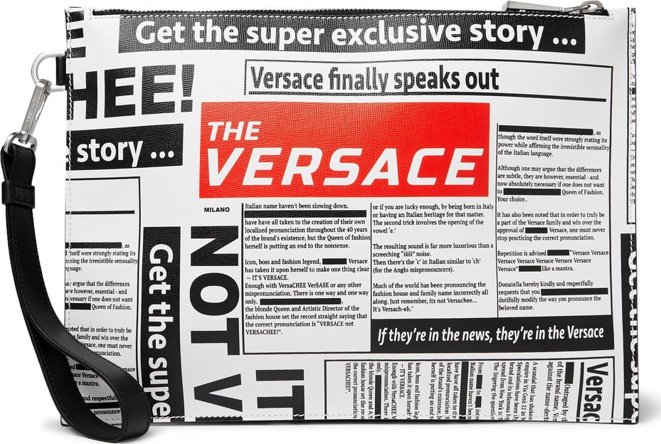 Versace Printed Cross-Grain Leather Pouch