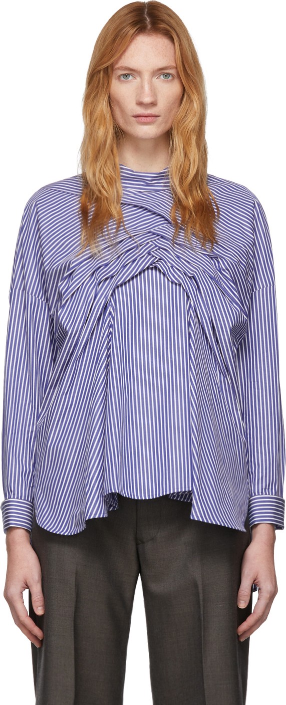 Enfold Blue Tuck Twist Blouse