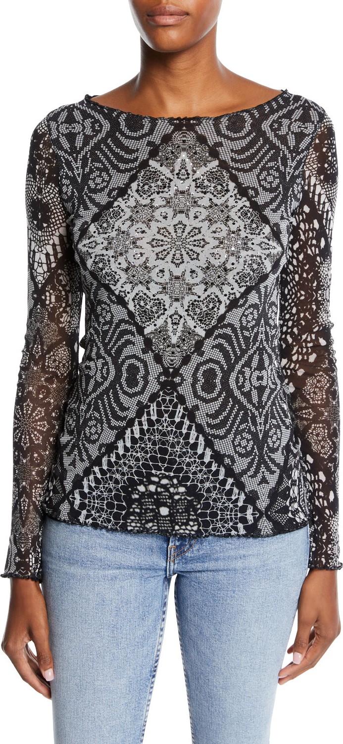 Fuzzi Stampa Crochet Sequined Top