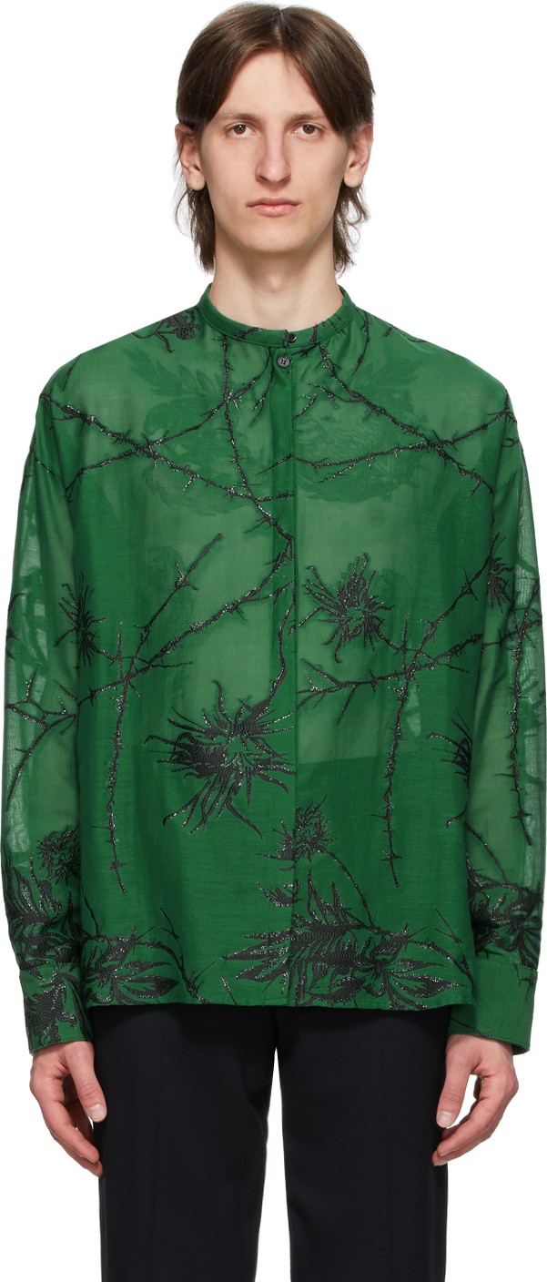 Haider Ackermann Green Embroidered Oversized Shirt