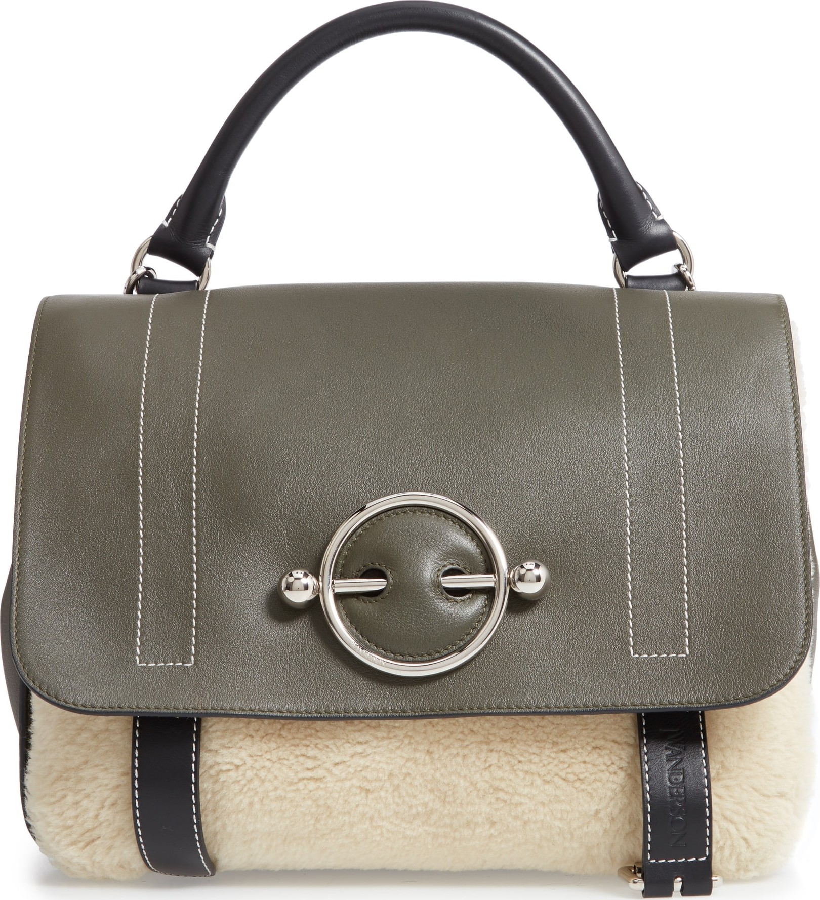 J.W.Anderson Large Disc Leather & Genuine Shearling Satchel