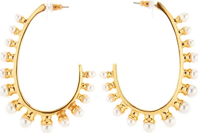Oscar De La Renta Crystal Pearl Hoop Earrings