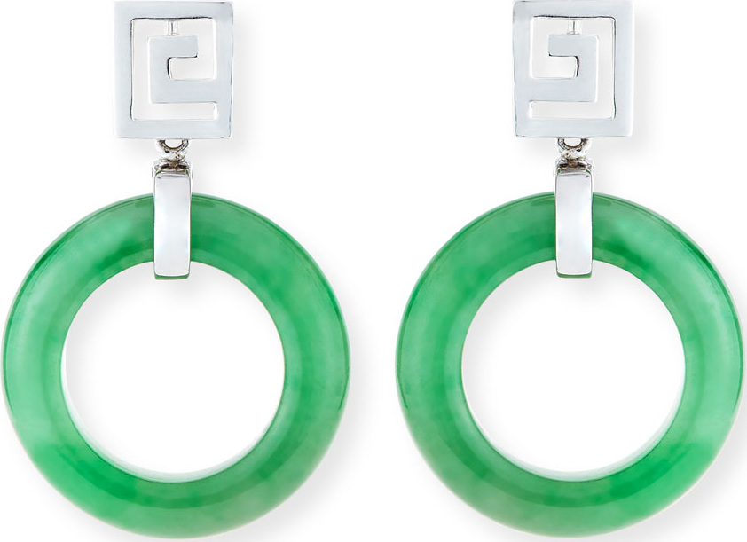 David C.A. Lin Open Green Jadeite Circle Drop Earrings