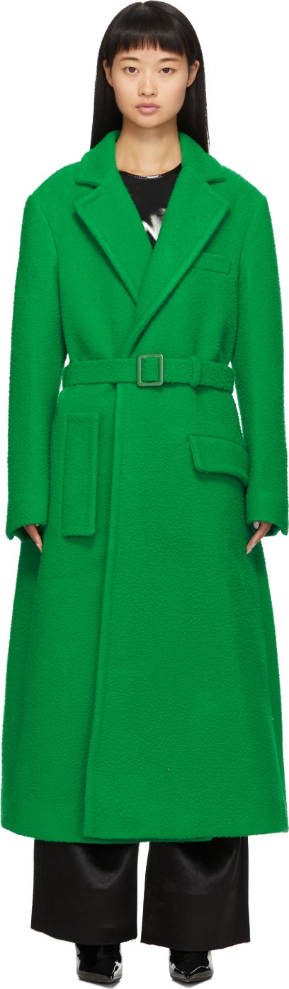 Off White Green Curly Two-Layer Belt Coat