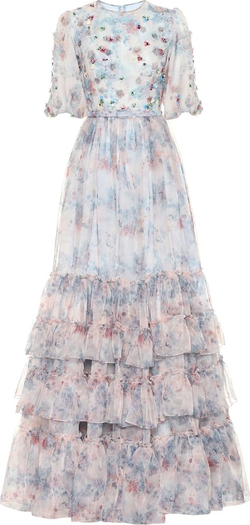 Costarellos Embellished floral organza gown