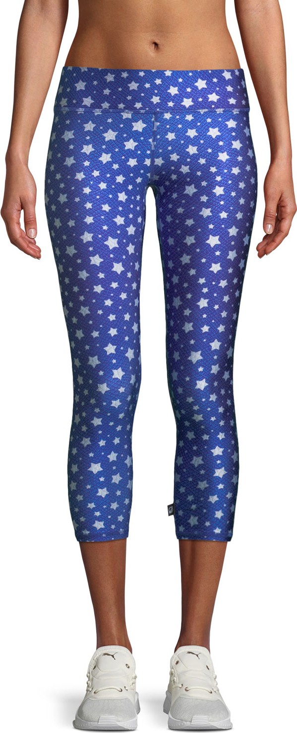 Terez Star-Print Camo Tall Band Capri Leggings