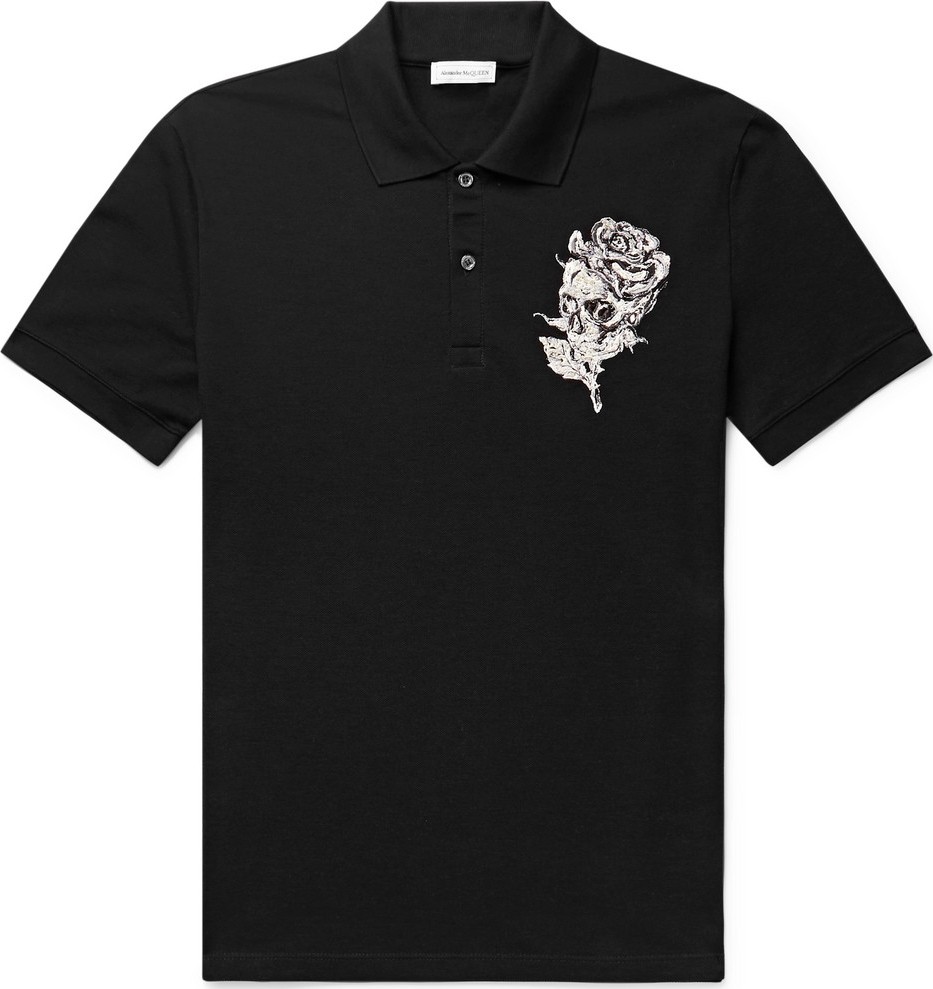 Alexander McQueen Embroidered Cotton-Piqué Polo Shirt
