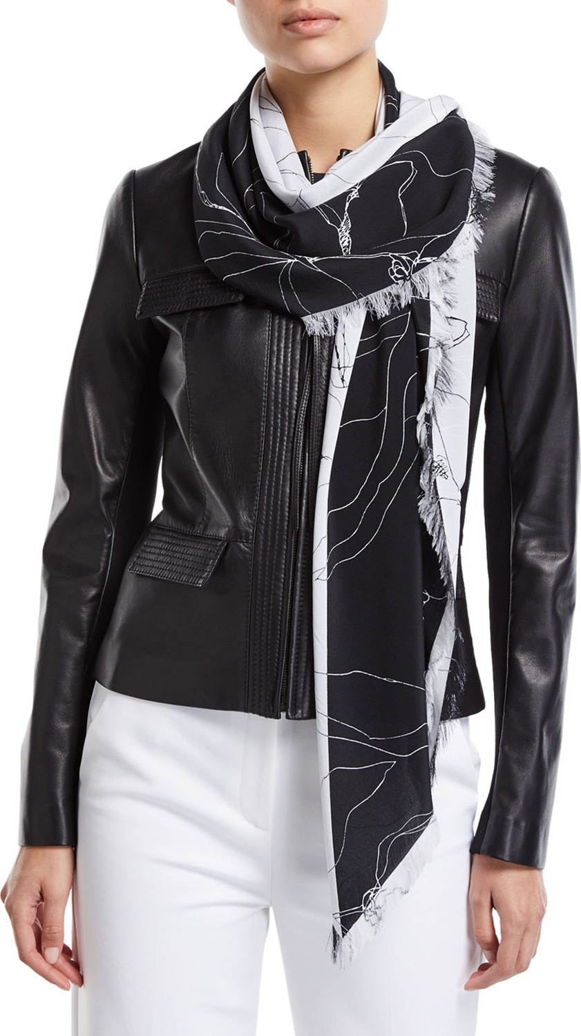 St. John Hand-Drawn Floral Silk Scarf