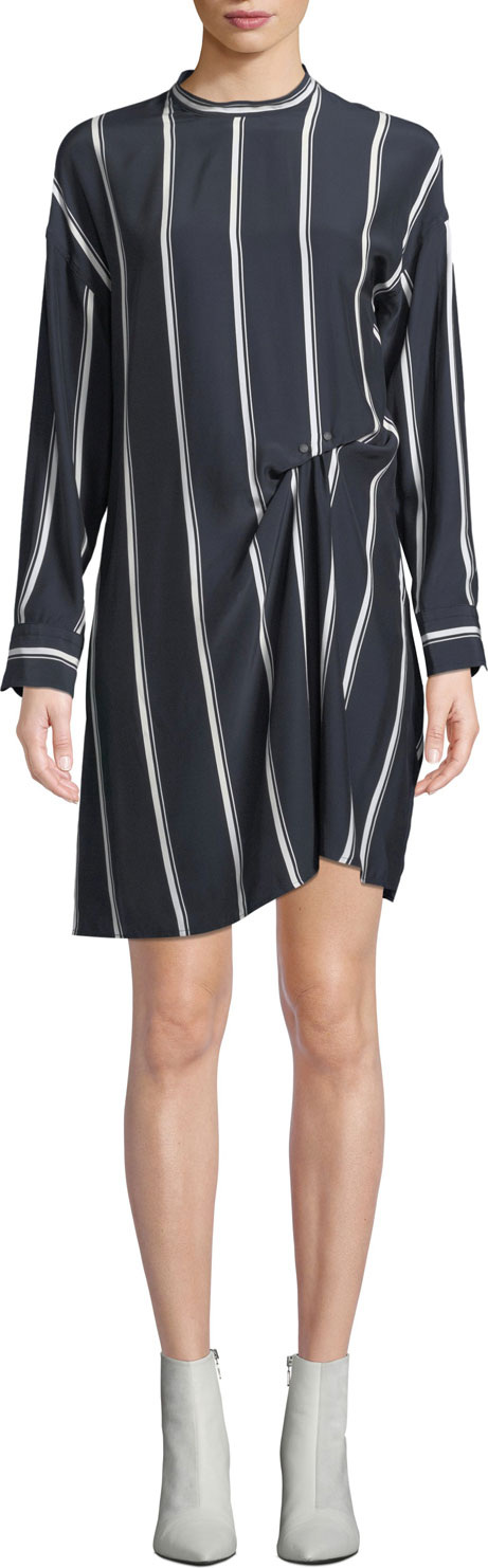 Rag & Bone Jacklin Striped Long-Sleeve Draped Silk Shirtdress