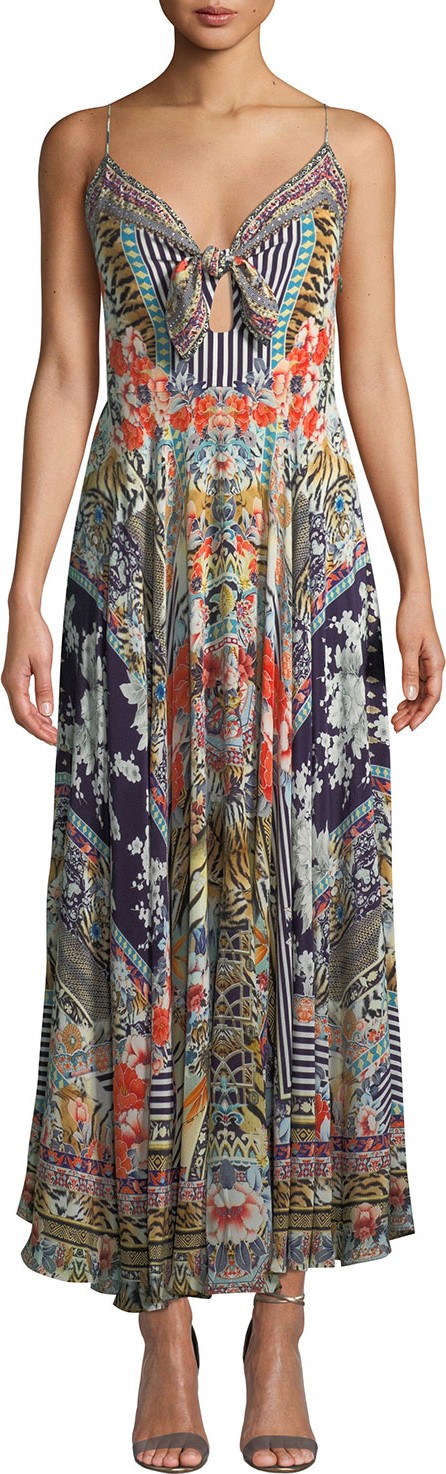 Camilla Printed Tie-Front Silk Maxi Dress