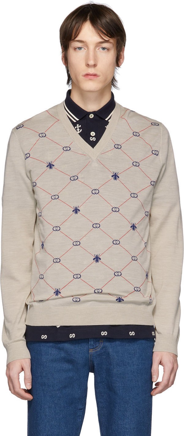 Gucci Off-White Wool GG Bee Sweater